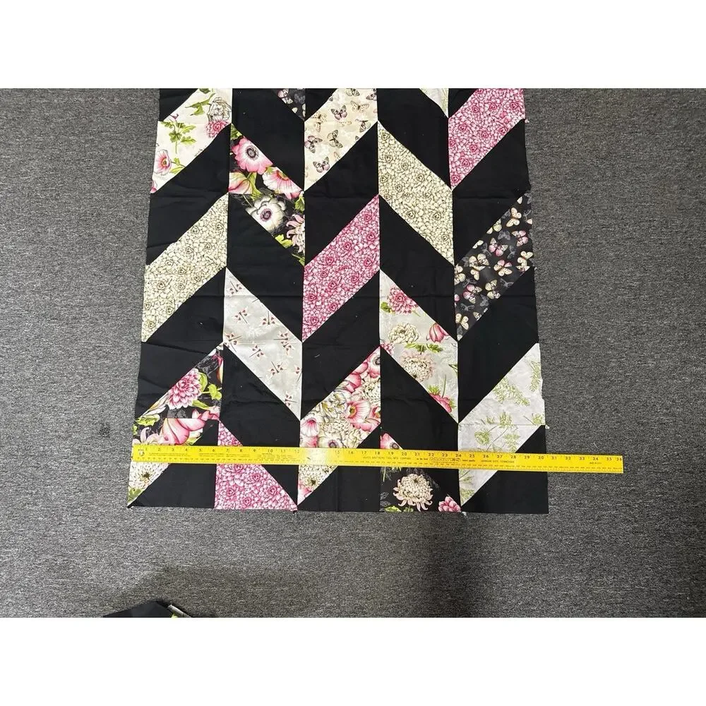 Lot of Black Pink Green Patchwork Quilt Blocks Handmade squares Quilting Strips.